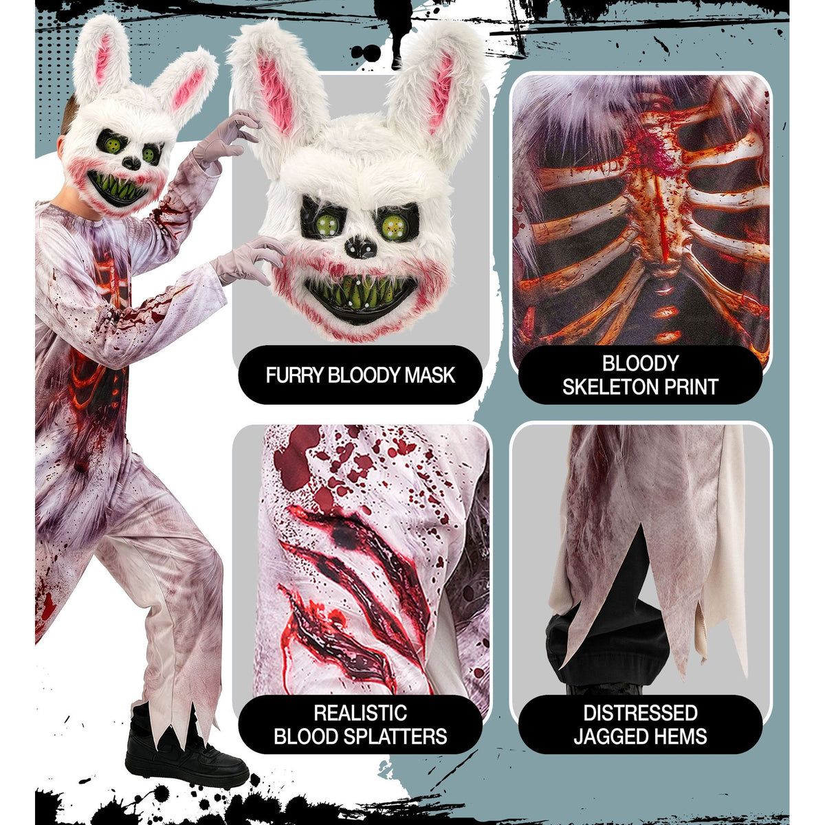 Costume Bambino Coniglio Zombie Assassino Horror Halloween