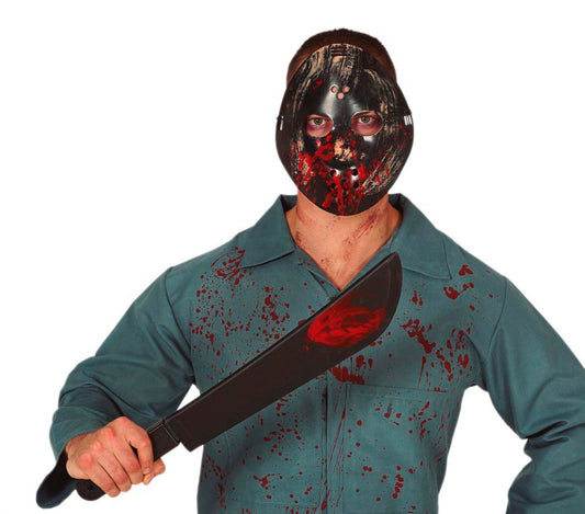 Maschera Rigida Nera e Machete Jason Venerdi' 13 Horror Halloween