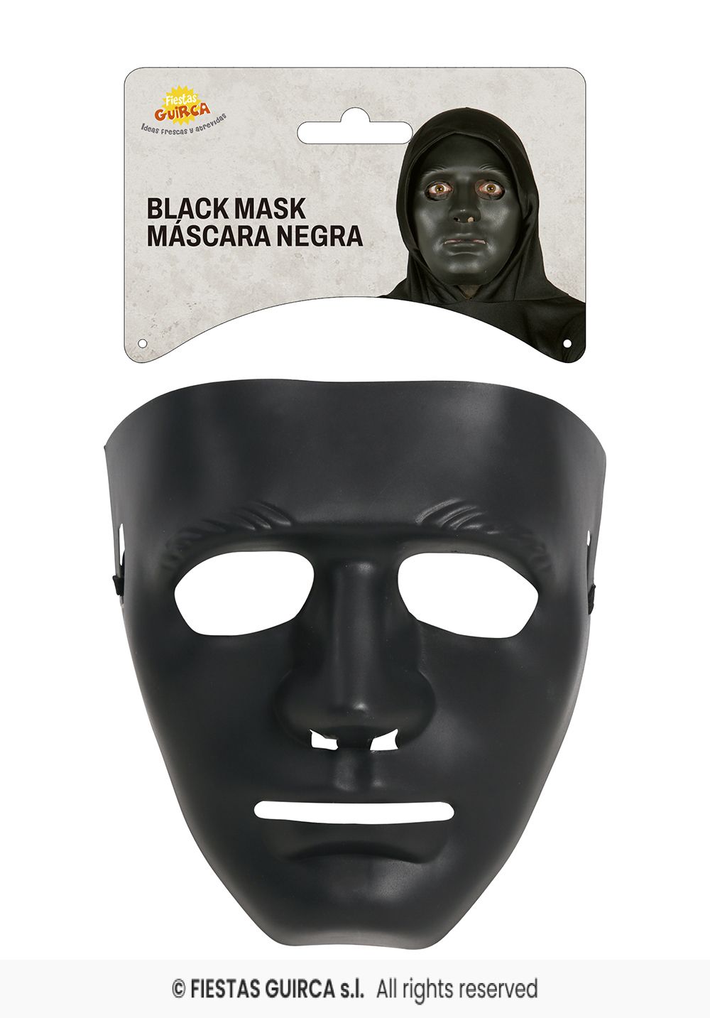 Maschera Nera Senza Volto Horror PVC Rigido con Elastico Halloween