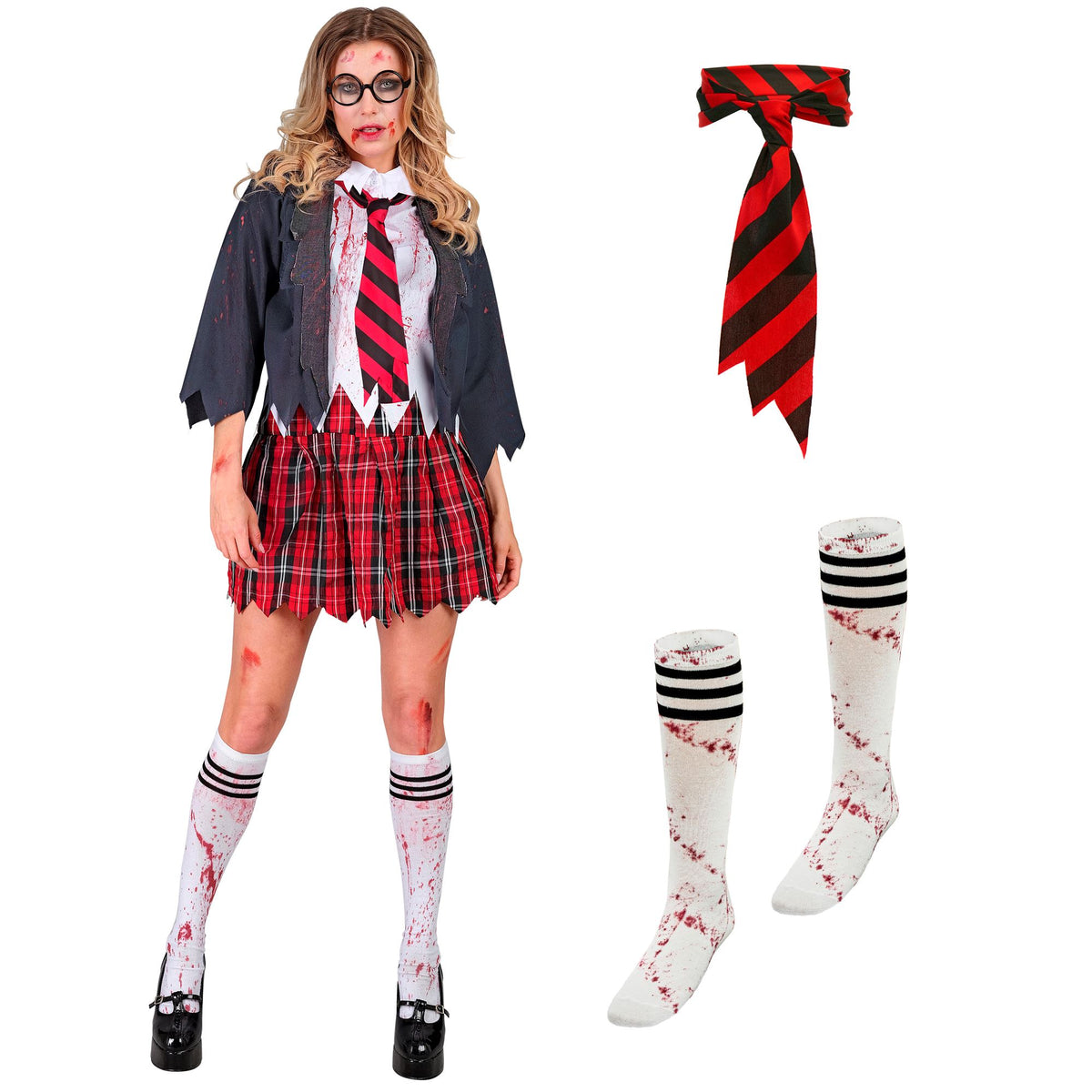 Costume Donna Studentessa Zombie Completo Horror Halloween