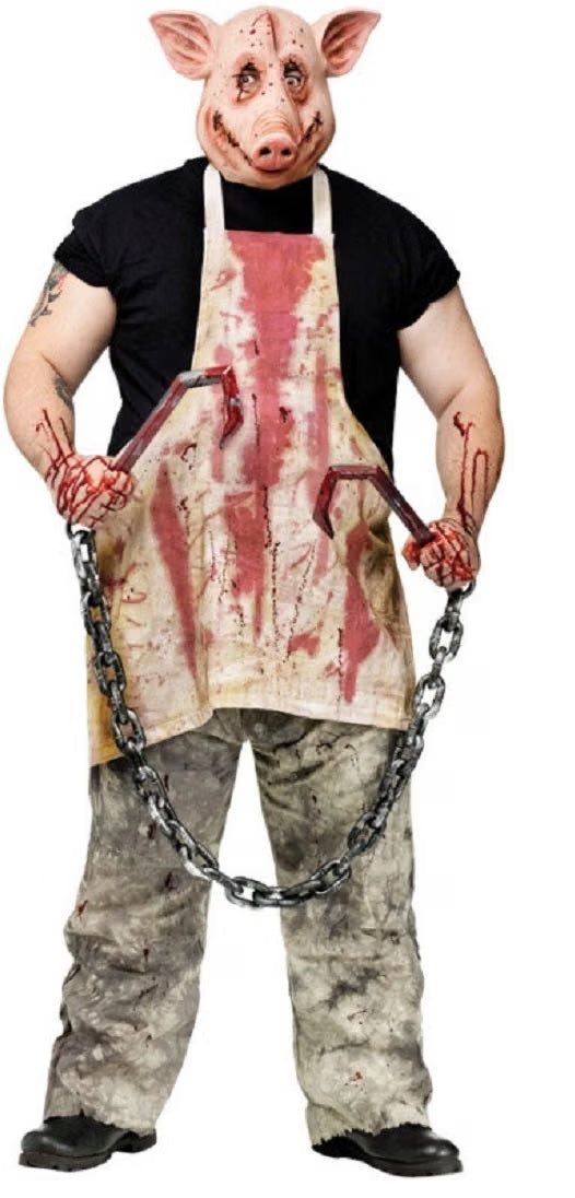 Set Grembiule Insanguinato e Maschera Maiale Macellaio Horror Halloween