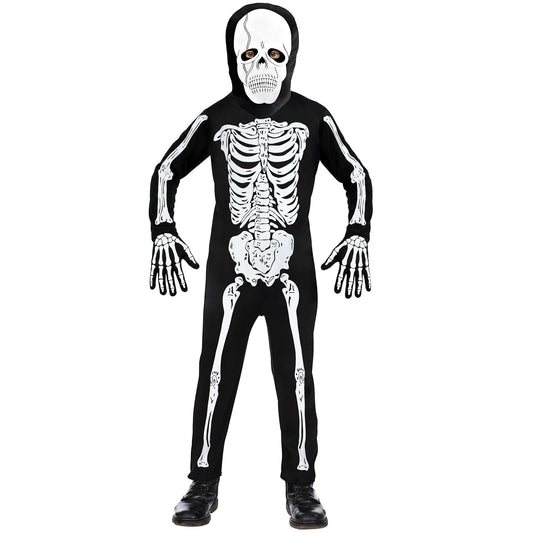 Costume Scheletro Bambino Tuta Con Maschera Ossa Mostro Halloween