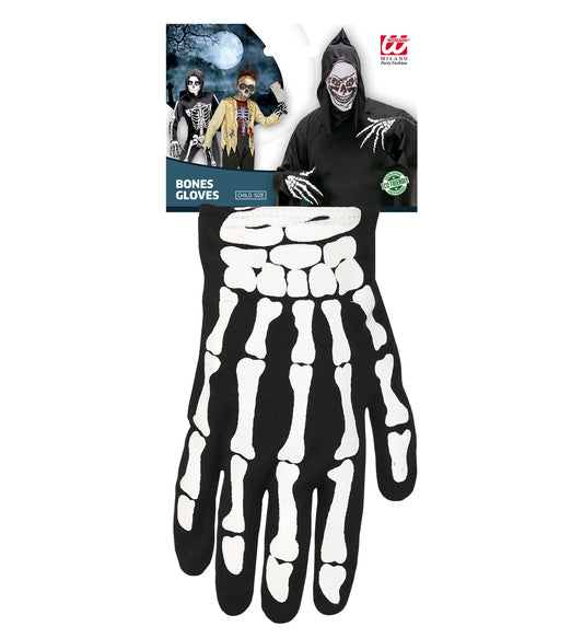 Guanti da Scheletro Nero con Ossa Bianche Bambino Unisex
