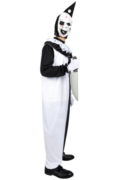 Costume Adulto Clown Malefico Art con Maschera e Cappello Tuta Pagliaccio Terrificante
