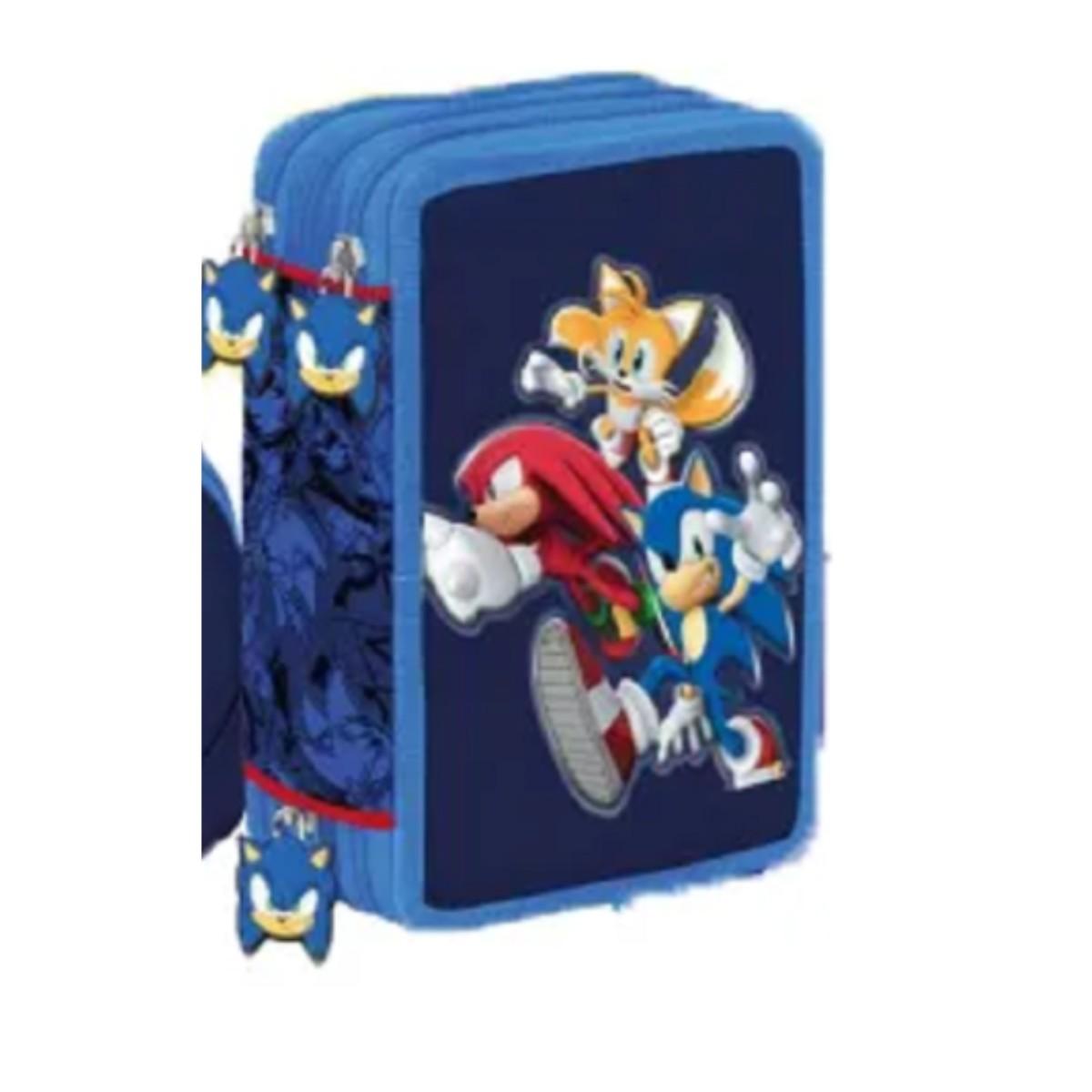 Astuccio 3 Zip Sonic & Friends Originale SEGA Completo 45 Pezzi Scuola