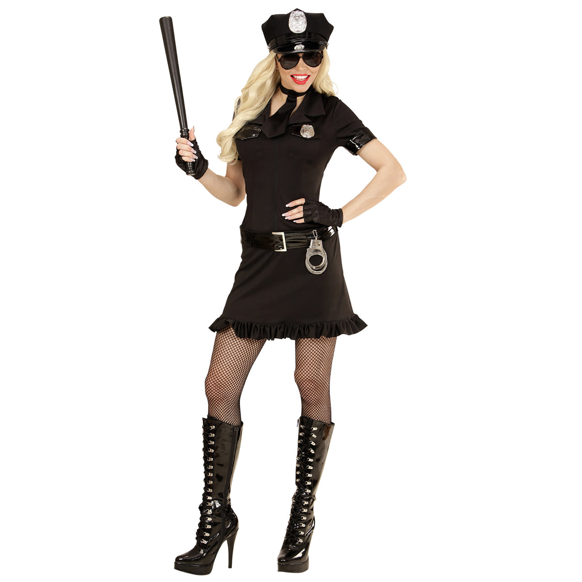 Costume Poliziotta con Vestito Nero Cinturone Cravatta e Guanti Forze dell'Ordine Sexy Guardia