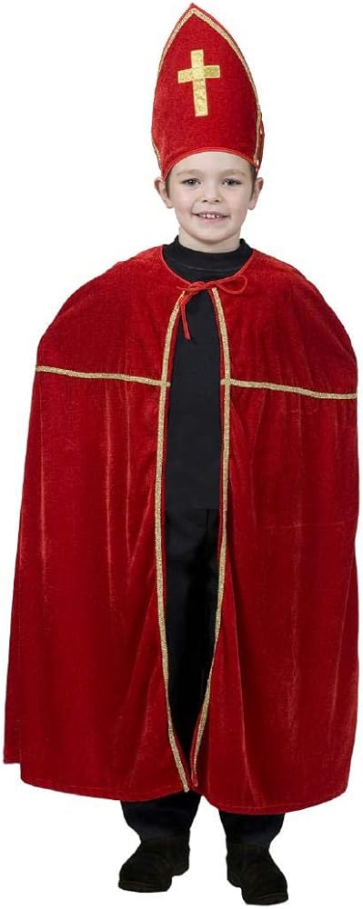 Costume Chiesa Da Papa Cardinale Rosso Bambino Mantello e Copricapo Taglia Unica
