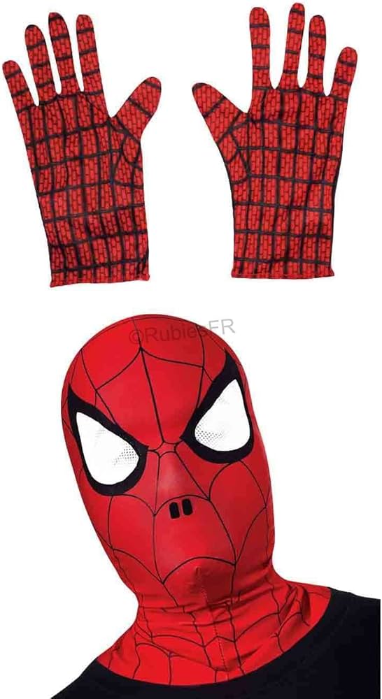Set Spiderman Maschera e Guanti Taglia Unica Bambino Uomo Ragno Originale Marvel