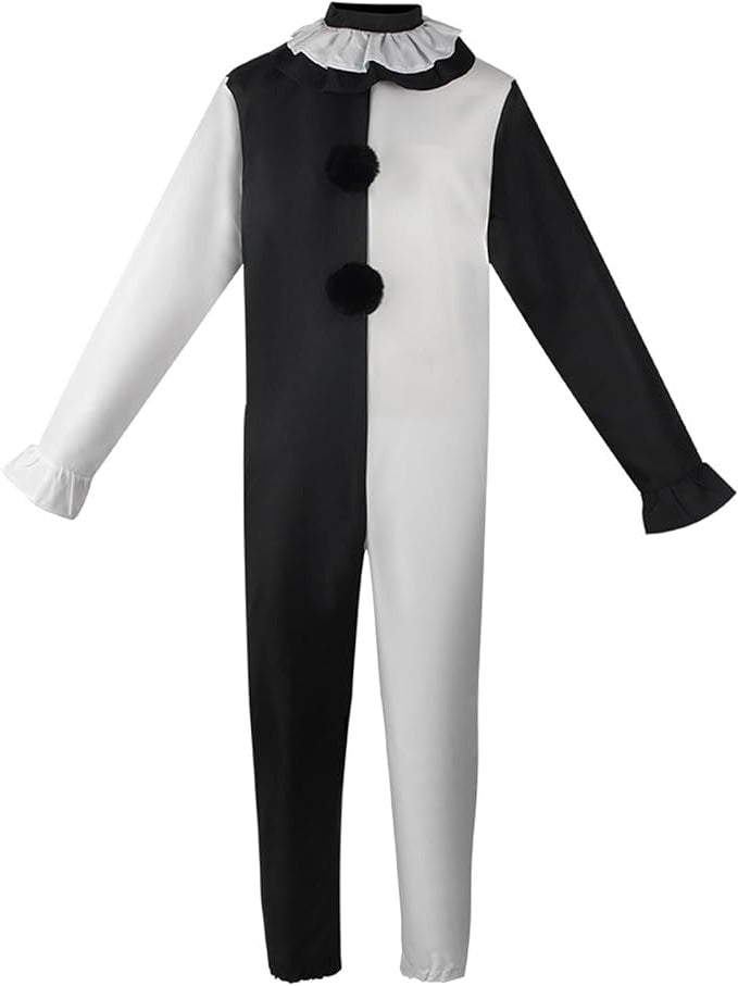 Costume Art Clown Terrifier Tuta Bianco Nera con Zip Unisex Pagliaccio Cinema Horror
