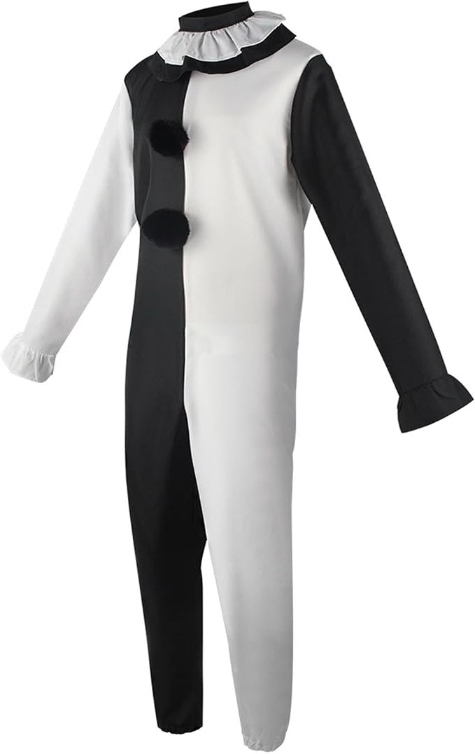 Costume Art Clown Terrifier Tuta Bianco Nera con Zip Unisex Pagliaccio Cinema Horror