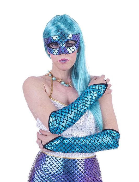 Set Sirena Maschera e Guanti a Squama Lucida e Collana con Conchiglie e Perle