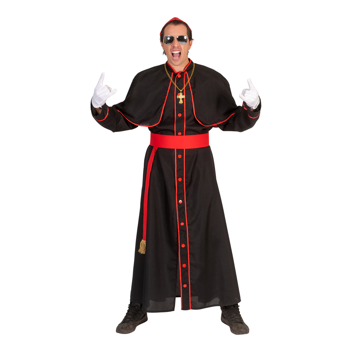 Costume Adulto da Cardinale Completo di Abito con Mantella Cintura e Papalina