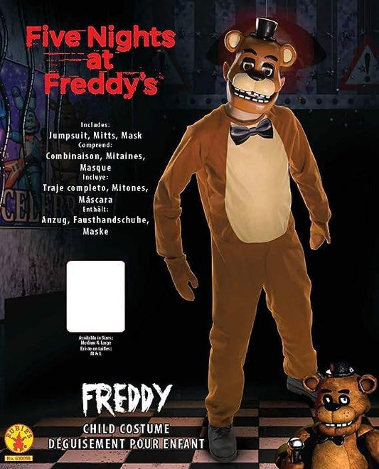 Costume Freddy Five Nights at Freddys con Tuta Intera Guanti e Maschera Rigida FNAF