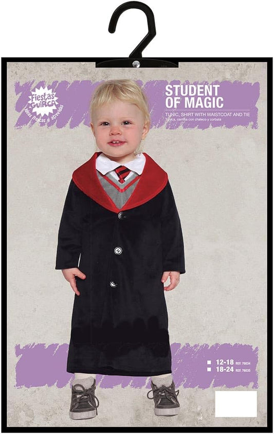 Costume Studente Neonato Scuola Magia Tunica Nera in Vellutino Grifondoro Harry Potter
