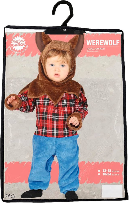 Costume Lupo Mannaro Neonato con Pantaloni Maglia e Copricapo In Peluche Licantropo Horror