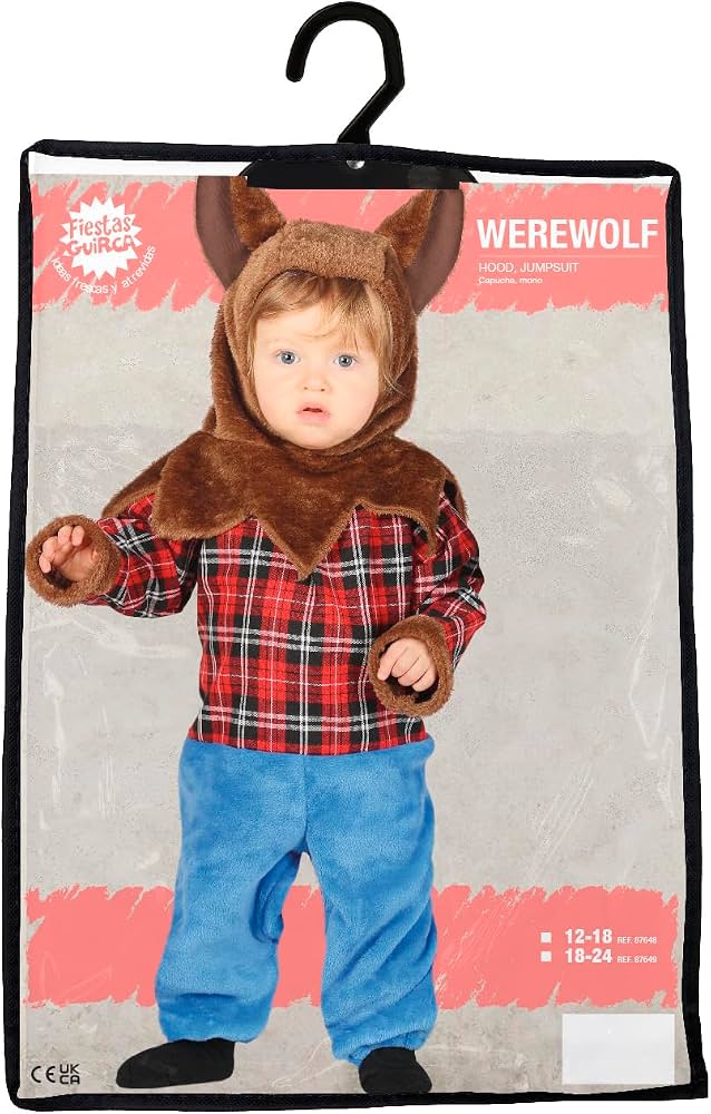 Costume Lupo Mannaro Neonato con Pantaloni Maglia e Copricapo In Peluche Licantropo Horror