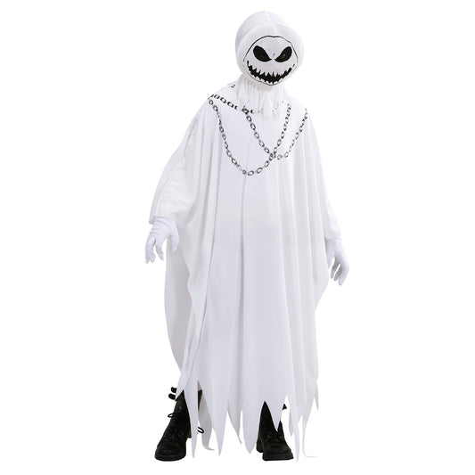 Costume Fantasma Malvagio con Tunica e Maschera con Cappuccio Bianco Horror 1