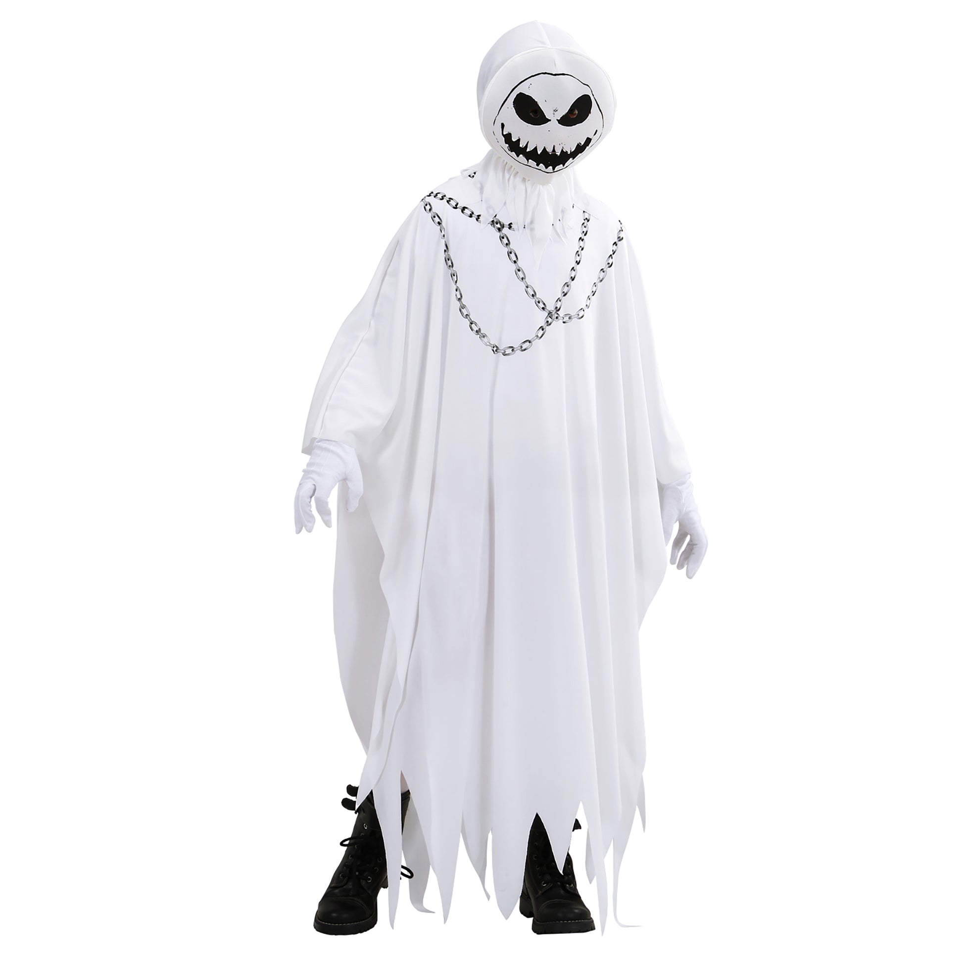 Costume Fantasma Malvagio con Tunica e Maschera con Cappuccio Bianco Horror  1