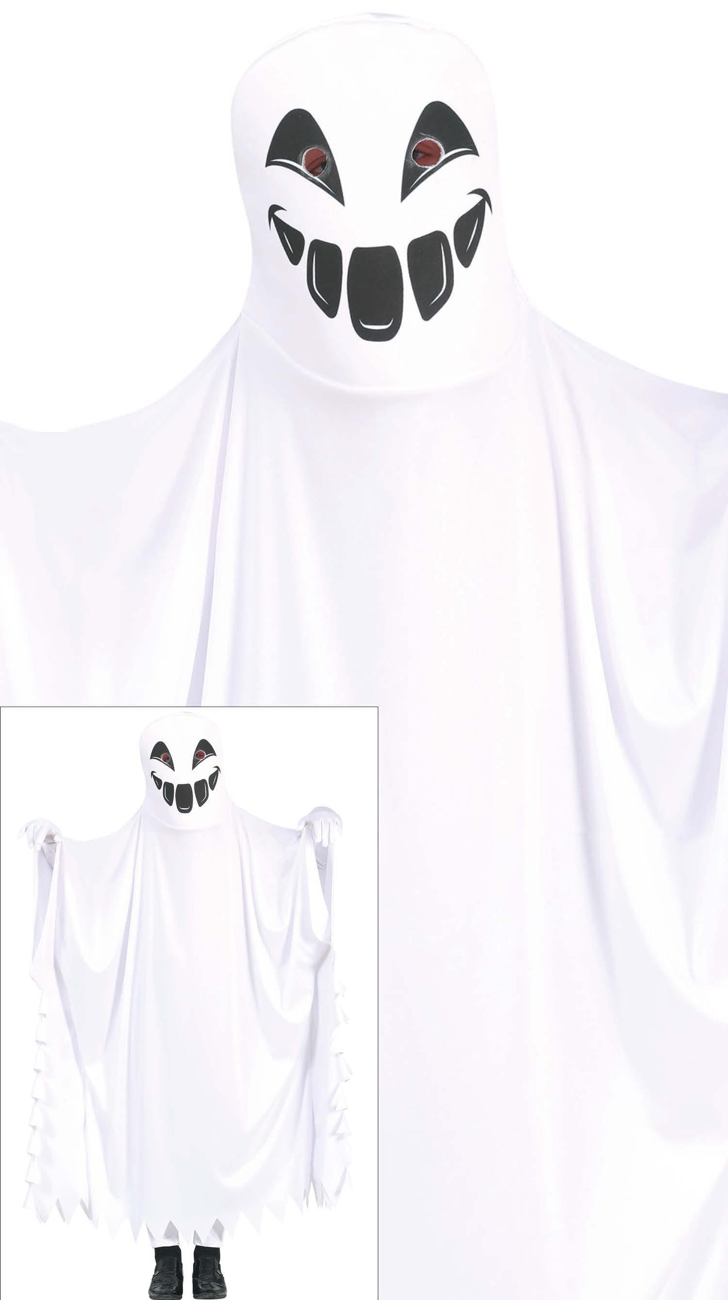 Costume Fantasma Bianco Horror Tunica con Cappuccio Bambino Halloween 1