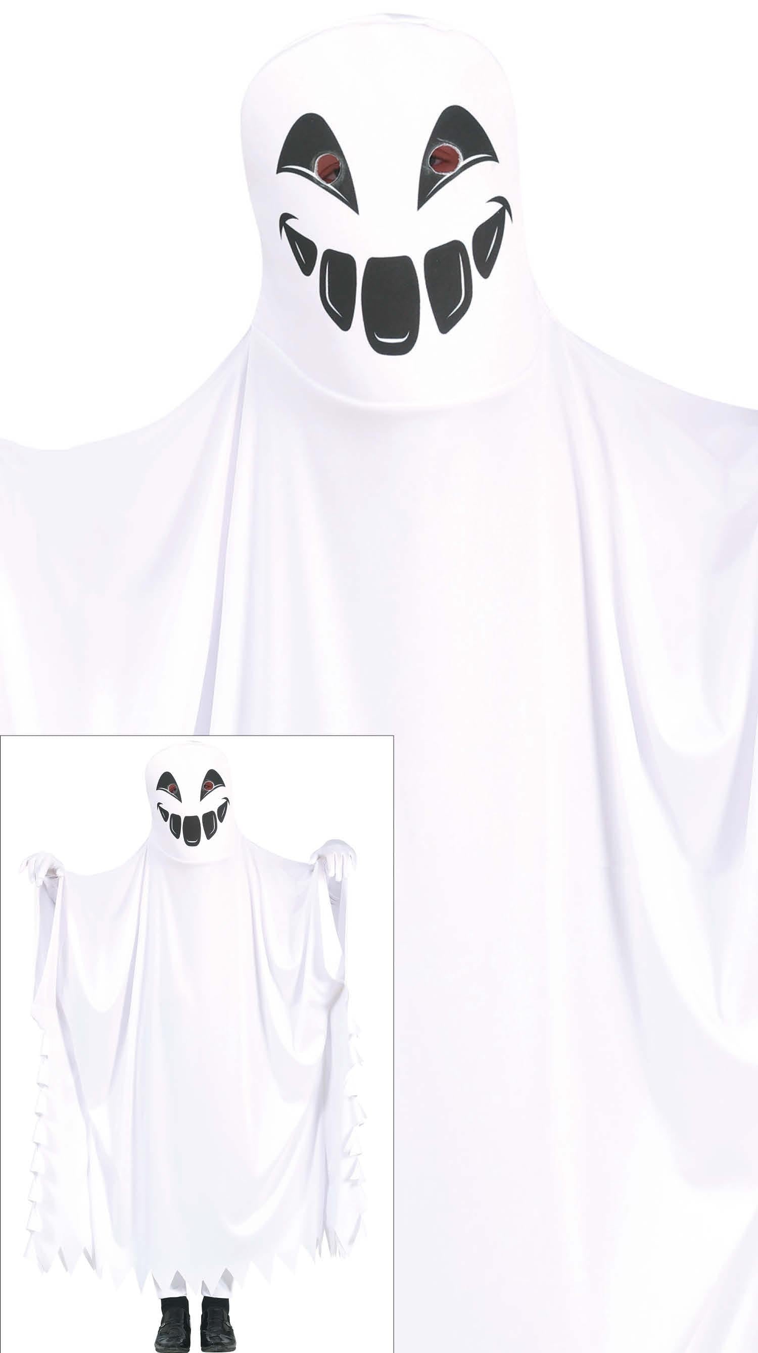Costume Fantasma Bianco Horror Tunica con Cappuccio Bambino Halloween 1
