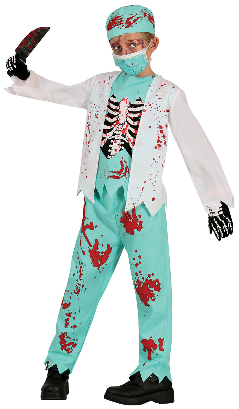 Costume Scheletro Medico Zombie con Camiseta, Chaqueta, Gorro, Mascarilla e Pantalon 3