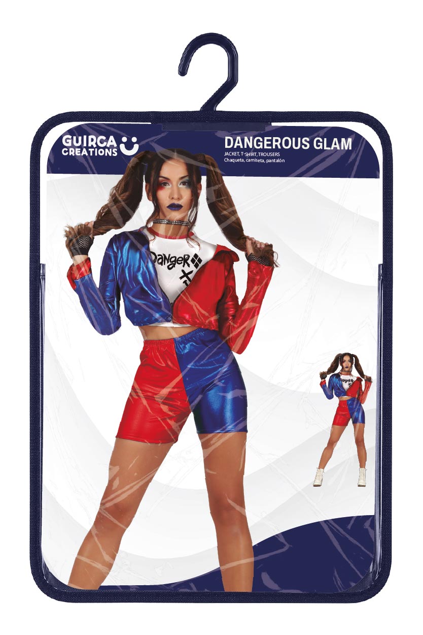 Costume Adulta Giacca Maglia e Shorts Harley Quinn Joker Batman Cattiva Halloween