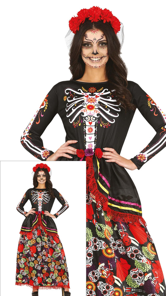 Costume Catrina con Diadema e Vestito 1