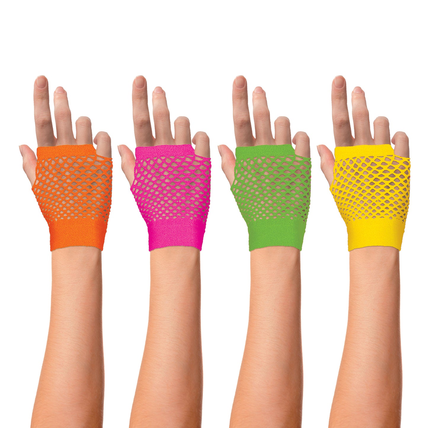 Guanti a Rete Fluo Mano senza Dita Colore Neon