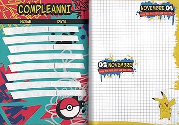 Diario Pokemon Agenda Scuola Originale Nintendo 21x15