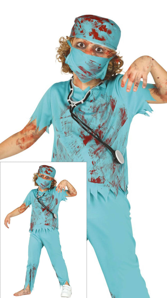 Costume Chirurgo Zombie con Camiseta, Cofia, Mascarilla e Pantalon 1