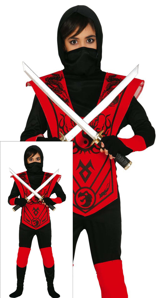 Costume Ninja Rosso con Camiseta, Capucha, Mascara, Munquera, Pantalon, Piezapecho e Rodilleras 1