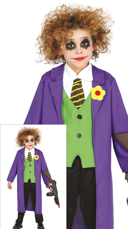 Costume Buffone con Camisa, Chaleco, Corbata e Gabardina 1