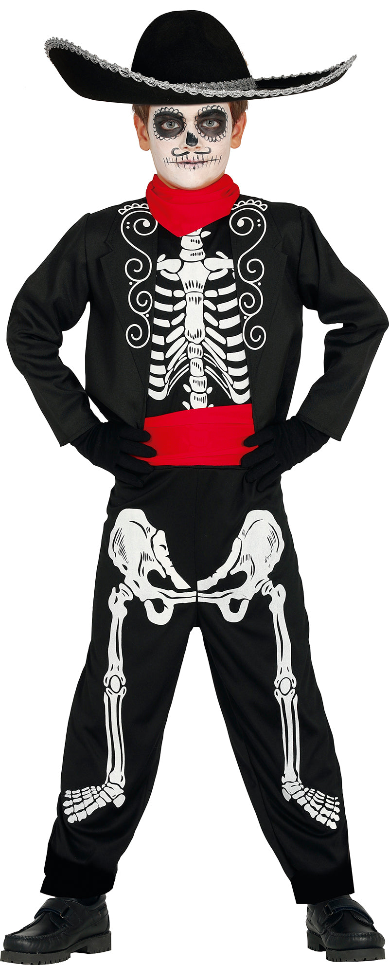 Costume Scheletro Mariachi con Chaqueta, Faja, Mono e Pañuelo 3