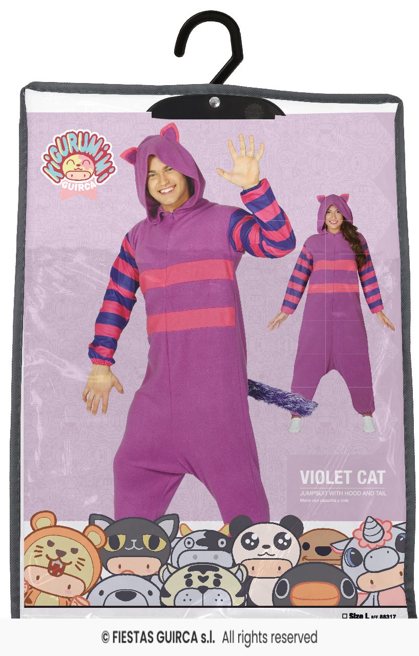 Costume Tuta Intera Pigiama Adulto Stregatto Alice Nel Paese Delle Meraviglie