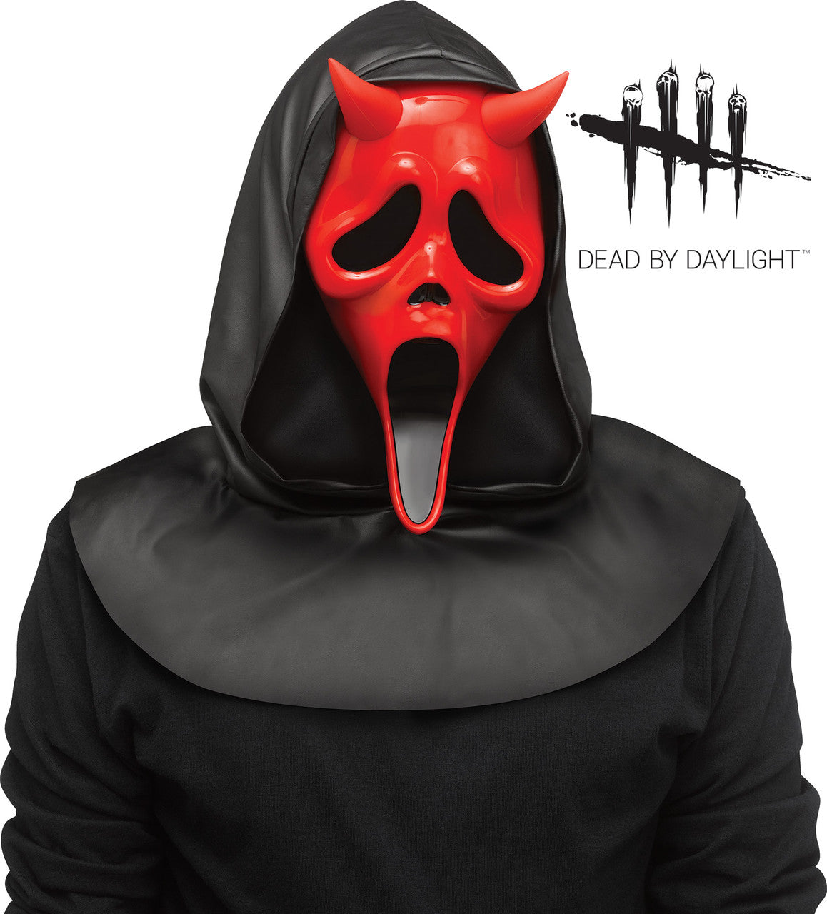 Maschera Rigida Devil Ghost Face Rossa con Corna con Cappuccio Originale Dead by Daylight Scream