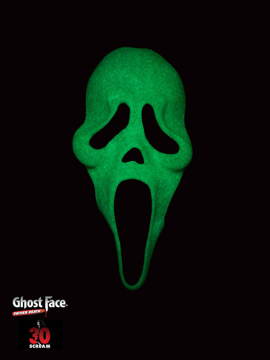 Maschera in Lattice 30° Anniversario Ghost Face con Cappuccio Glitterato Originale Fluorescente Gusto Vaniglia