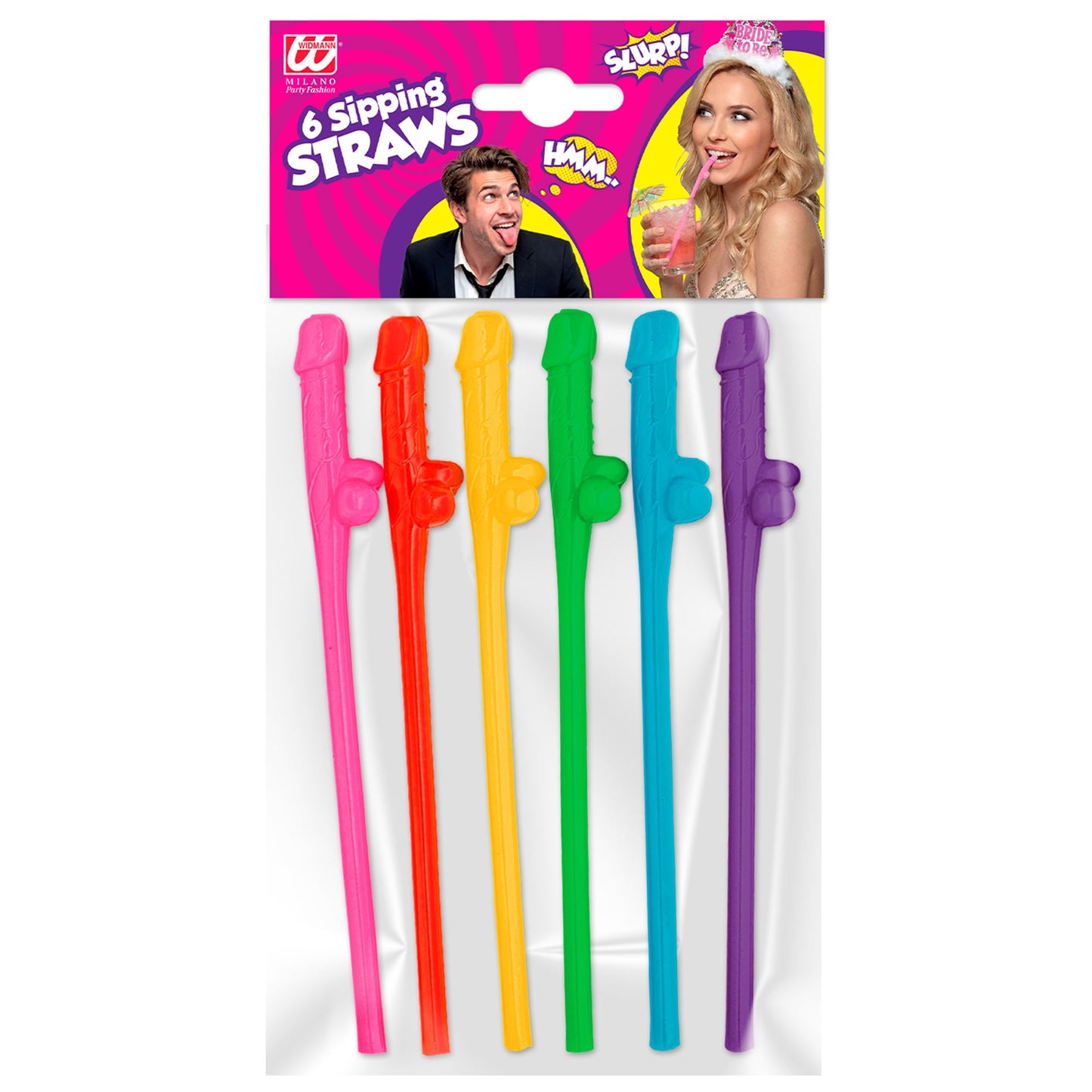 Set 6 Cannucce con Pene Colorato Gadget Erotico Sexy Addio al Nubilato
