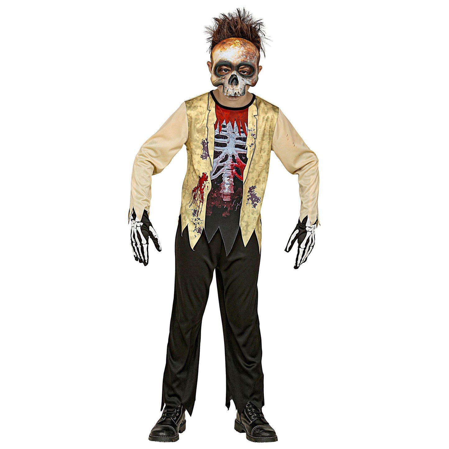 Costume Zombie Scheletro Bambino con Maglia Pantaloni e Maschera 3D Horror