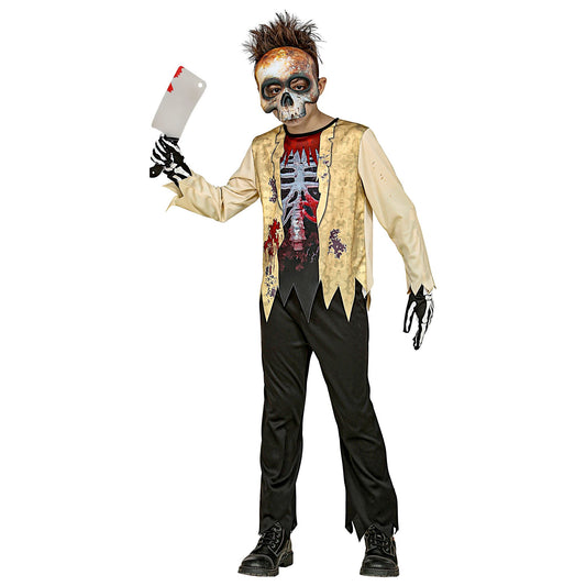 Costume Zombie Scheletro Bambino con Maglia Pantaloni e Maschera 3D Horror 1