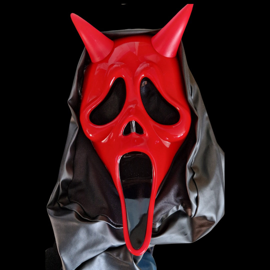Maschera Rigida Devil Ghost Face Rossa con Corna con Cappuccio Originale Dead by Daylight Scream