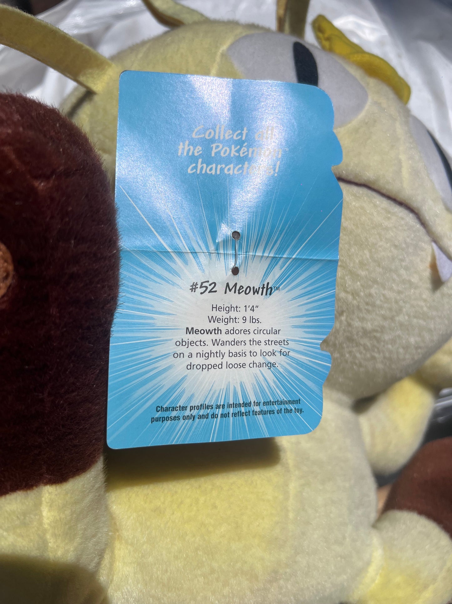 Peluche Jumbo Meowth n52 Pokemon Prima Generazione Originale 1999 Husbro