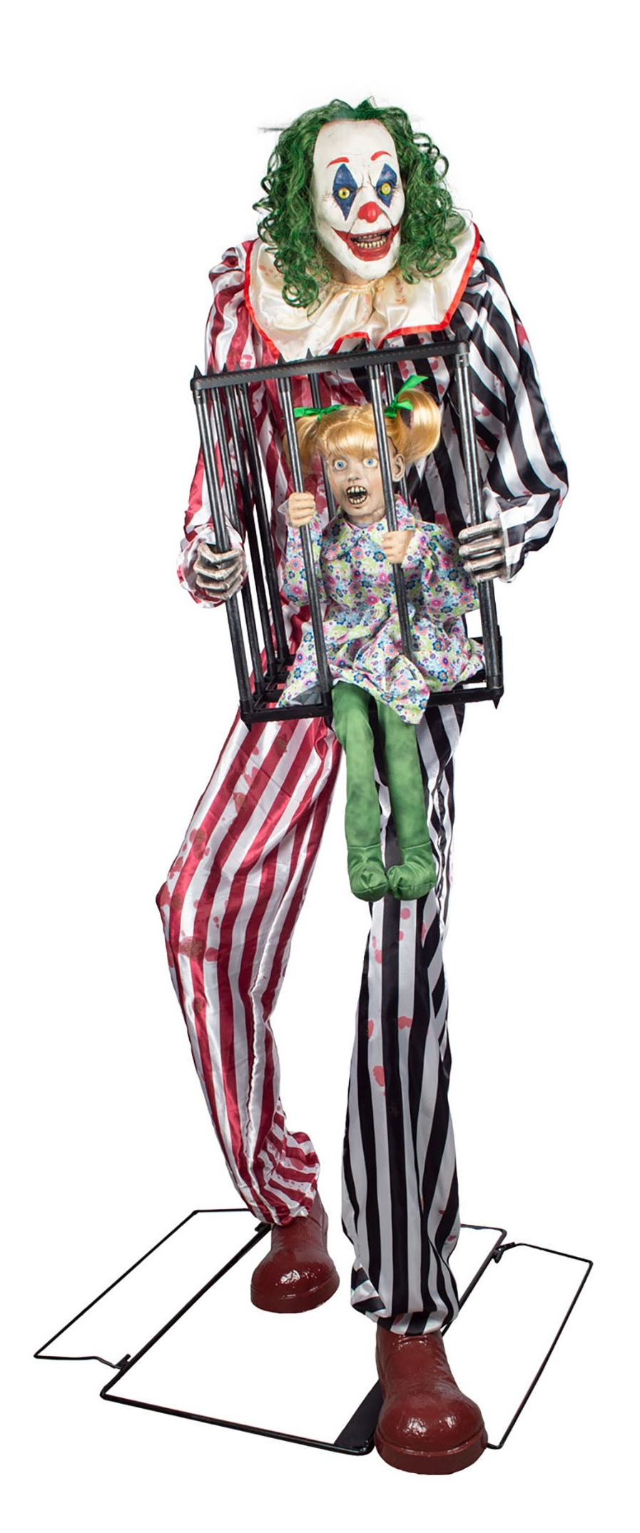 Horror Clown Circo con Bambina in Gabbia con Luce Suono e Movimento Animatronica alto 2,15m