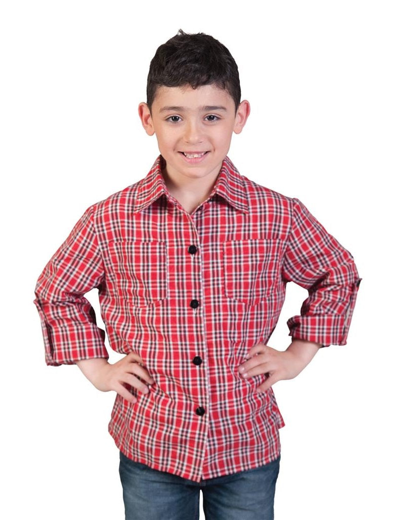 Camicia a Quadri Bianca e Rossa da Cowboy per Bambino Contadino Far West