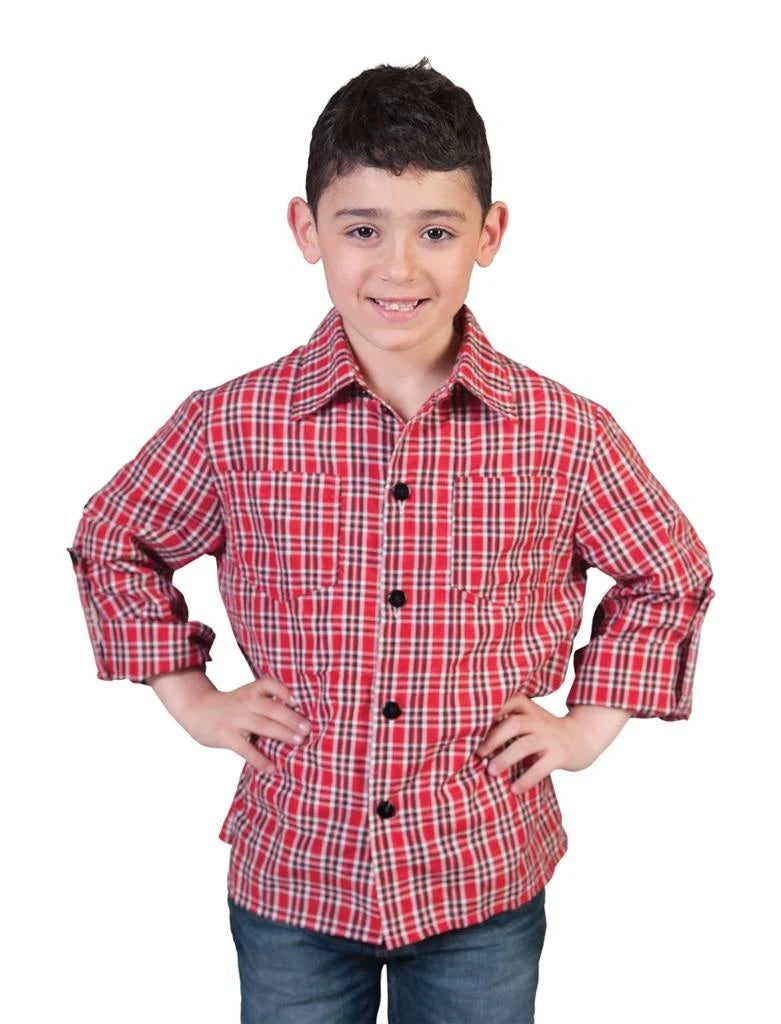 Camicia a Quadri Bianca e Rossa da Cowboy per Bambino Contadino Far West