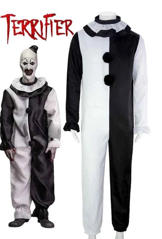 Costume Art Clown Terrifier Tuta Bianco Nera con Zip Unisex Pagliaccio Cinema Horror