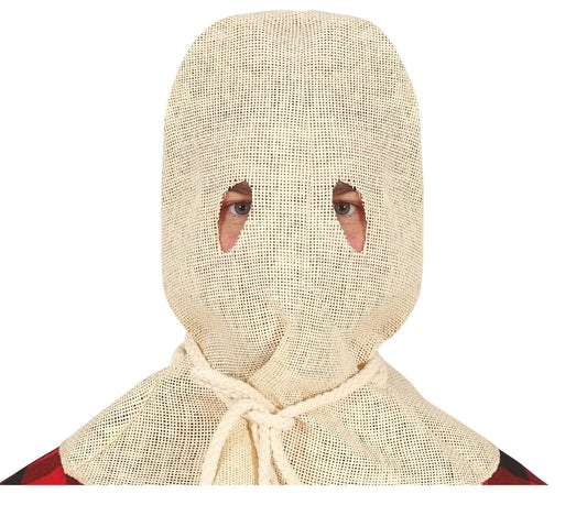 Maschera Spaventapasseri in Juta Cappuccio Horror con Corda