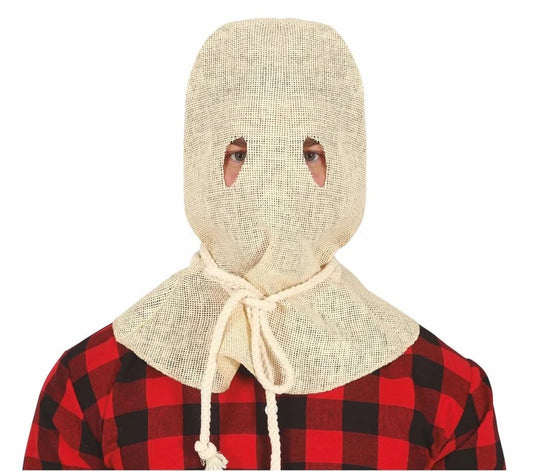 Maschera Spaventapasseri in Juta Cappuccio Horror con Corda