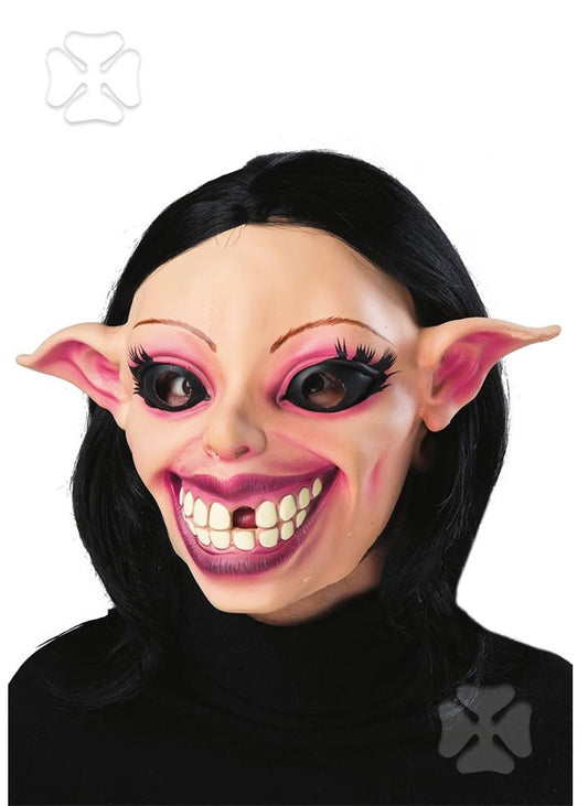 Maschera Aliena in Lattice Intera con Capelli Neri Elfa Orecchie a Punta Horror