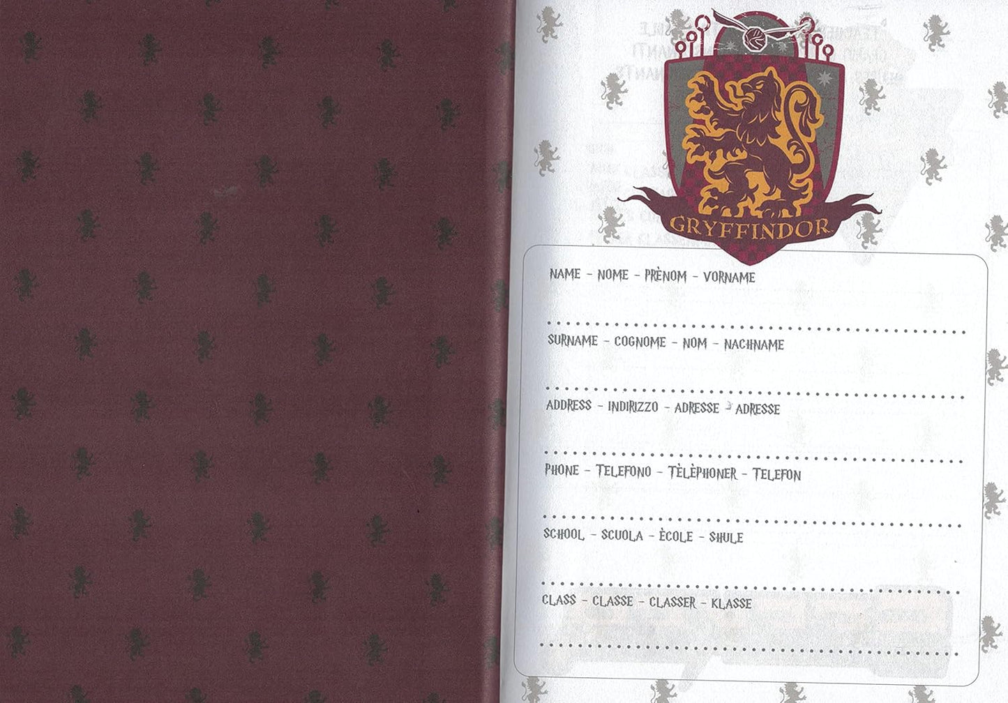 Diario Harry Potter Grifondoro Agenda Scuola Originale Wizarding World