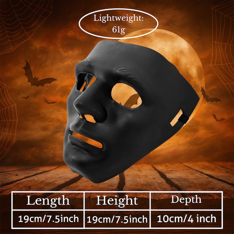 Maschera Nera Senza Volto Horror PVC Rigido con Elastico Halloween